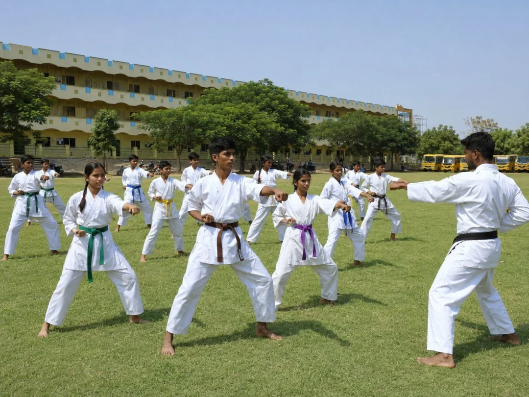 Students practising karate at Blue Moon School